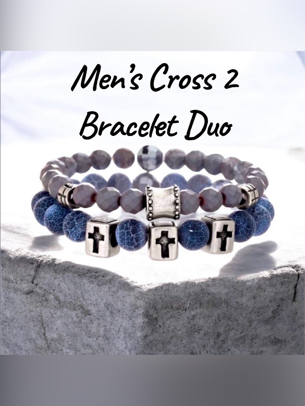 Stainless Steel Mens Duo Cross Bracelet Set. 
2 Pc Set NWT